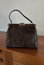1960's MOD CHOCOLATE PATENT REPTILE BAG