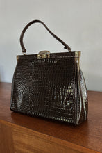 1960's MOD CHOCOLATE PATENT REPTILE BAG