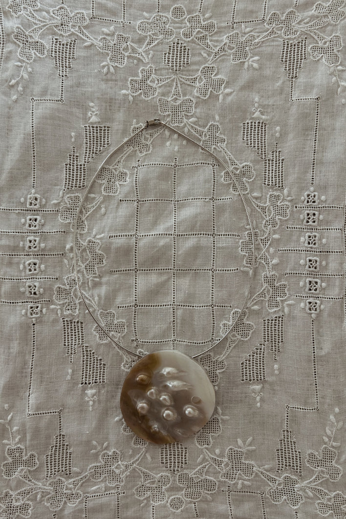 1980's 925 STERLING + GIANT MOTHER OF PEARL COLLAR CHAIN