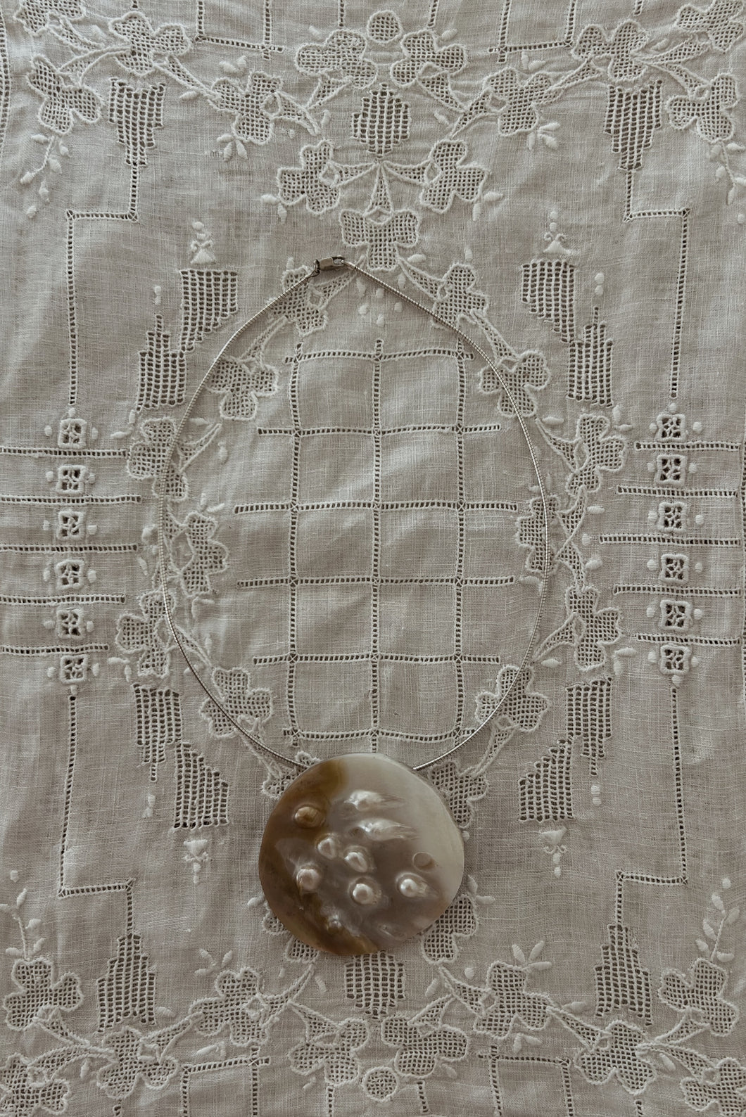 1980's 925 STERLING + GIANT MOTHER OF PEARL COLLAR CHAIN