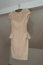 1980's BLUSH LINEN SMOCKED PEPLUM DRESS | SIZE S