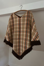 1970's PLAID FLEECE FRINGE PONCHO | ONE SIZE