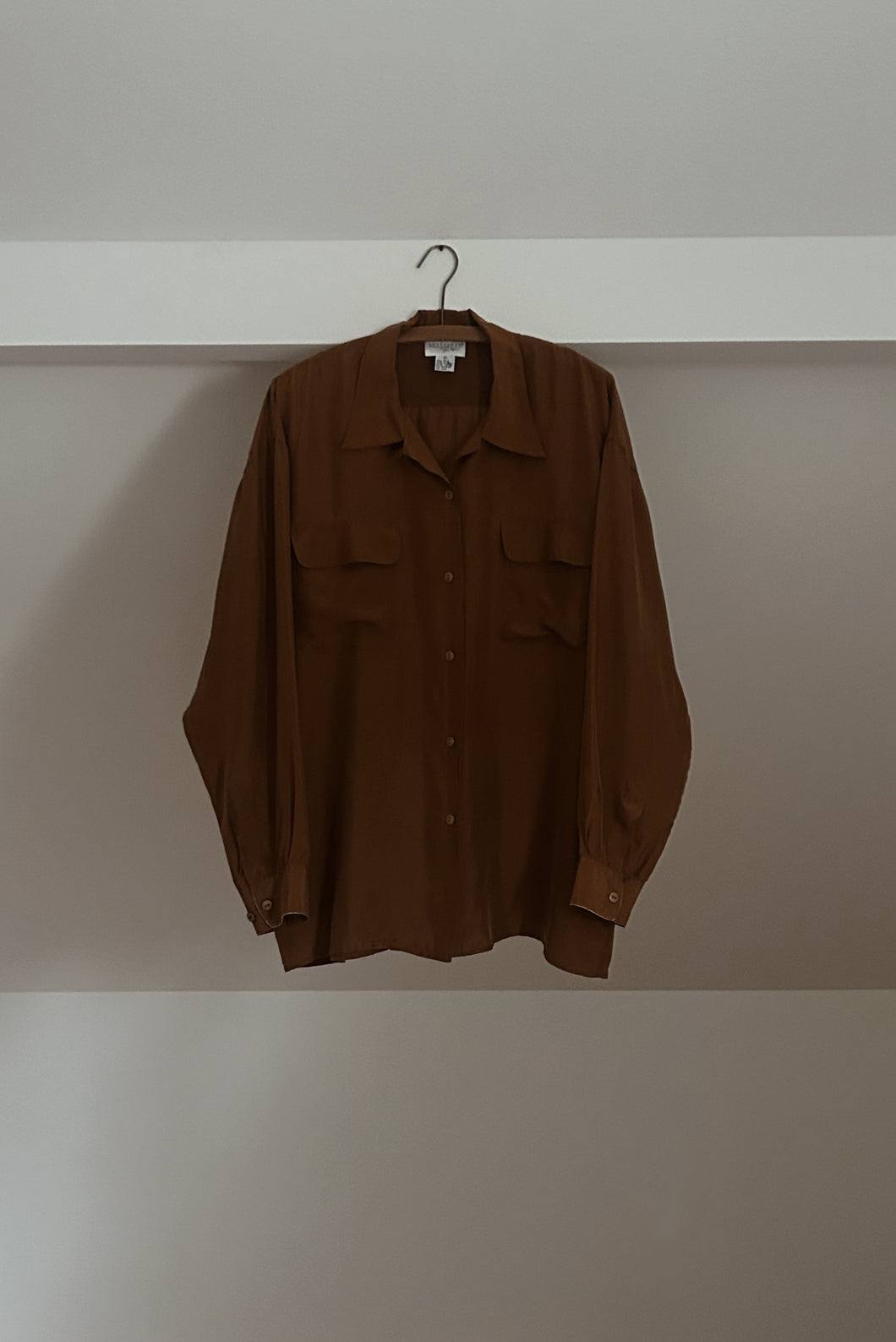 1990's PURE SILK CARAMEL GRUNGE BLOUSE | SIZE L