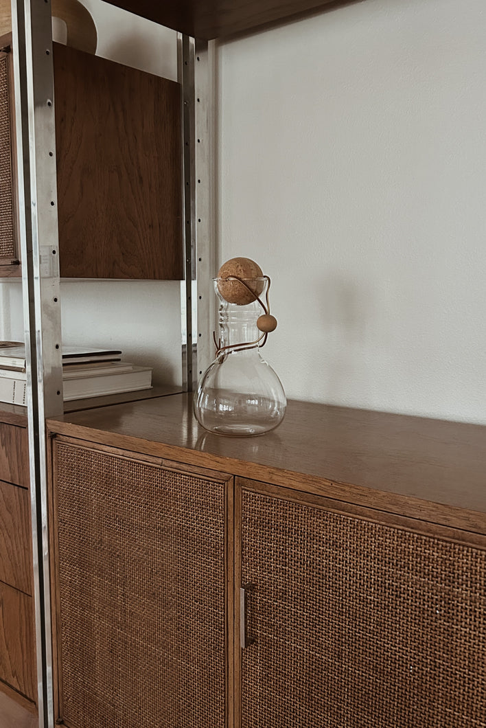 MID CENTURY PYREX GLASS + CORK CARAFE