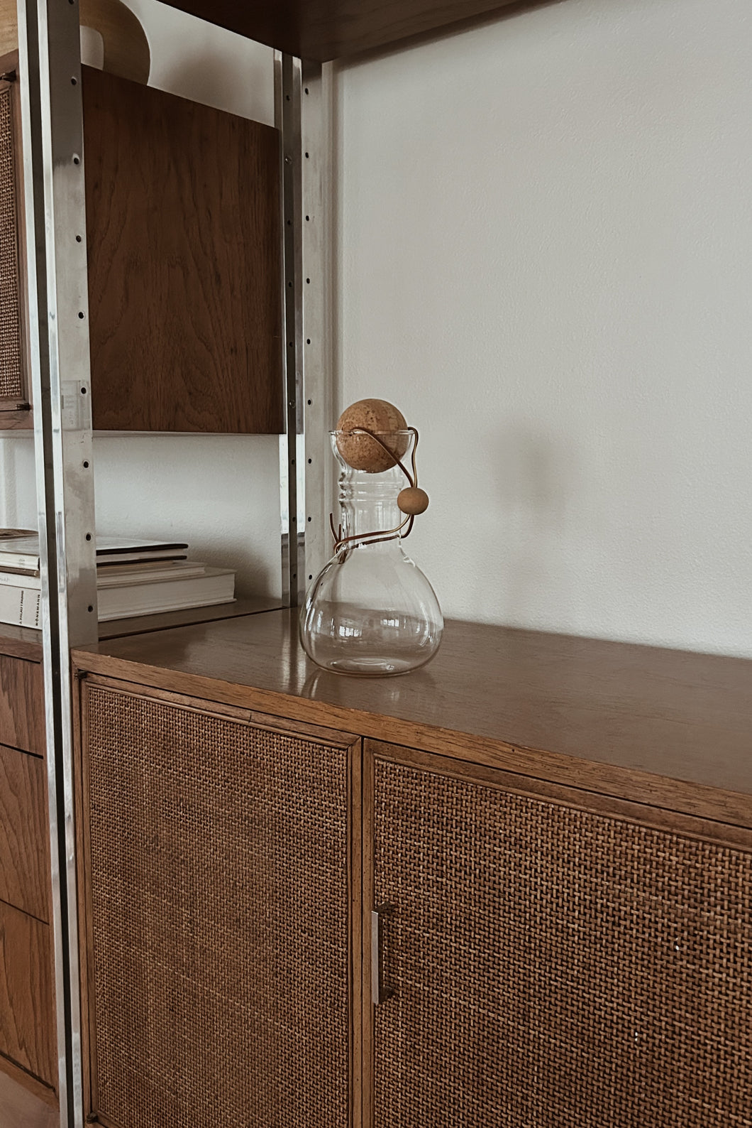 MID CENTURY PYREX GLASS + CORK CARAFE