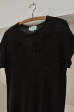 1970's BLACK GRACE THOMPSON EMBROIDERED KNIT TOP | SIZE M