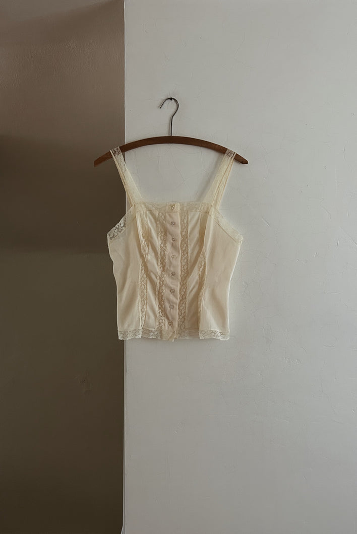 1970's CREAM NYLON + LACE CAMISOLE