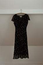 1990's PURE SILK BLACK FLORAL ORGAZA OVERLAY DRESS | SIZE M