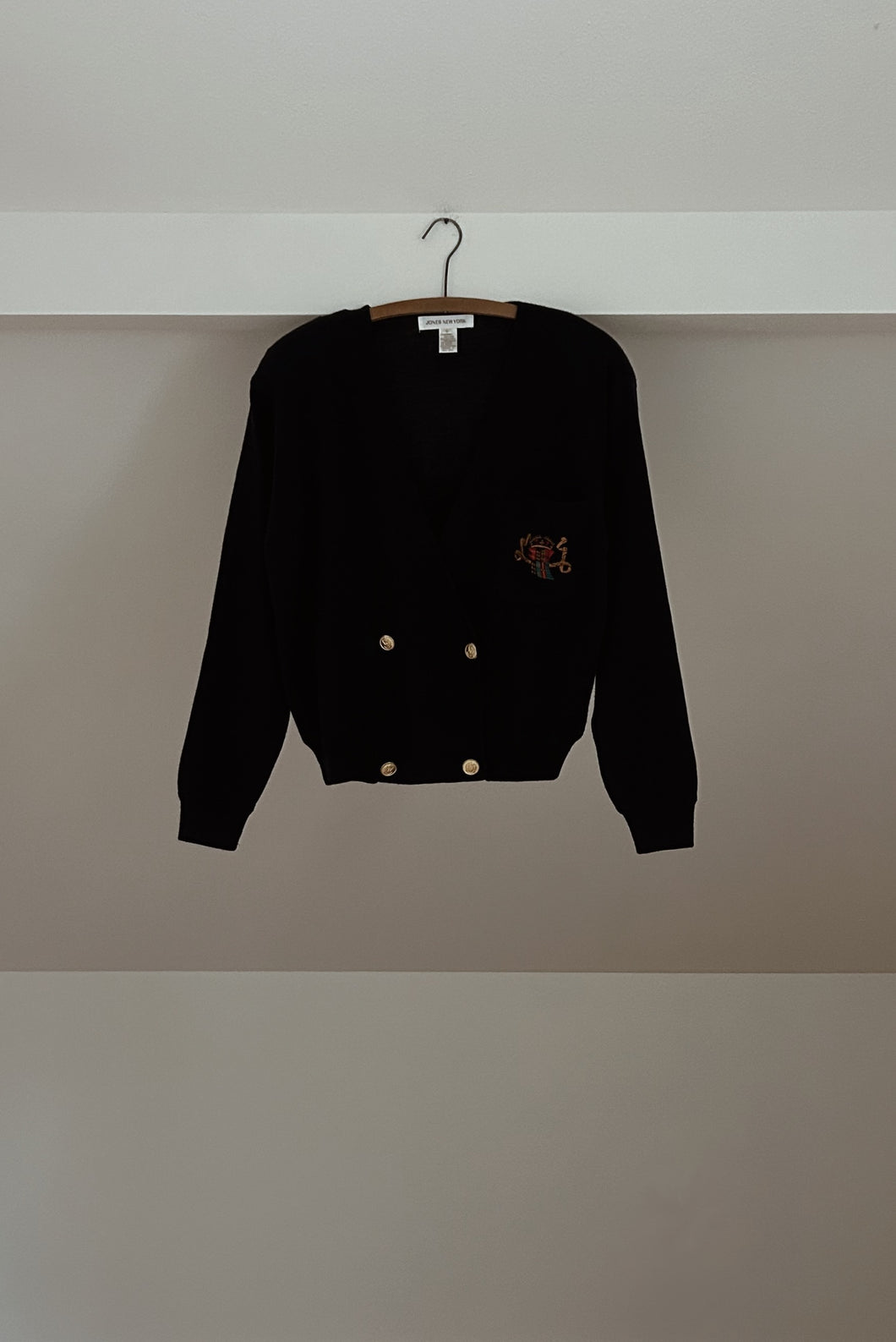 1990's JONES NAVY LAMBSWOOL CRESTED CARDIGAN | SIZE S/M