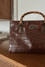 Y2K DOONEY & BOURKE CROC EMBOSSED BAMBOO HANDLE BAG | 11" x 8" x 4.5"