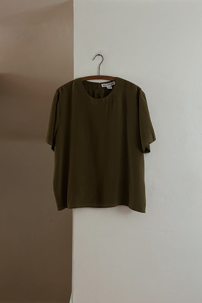 1990's PURE SILK OLIVE BOXY TEE