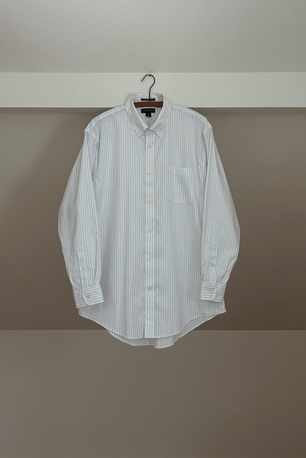Y2K LANDS END PINSTRIPE POPLIN | SIZE L