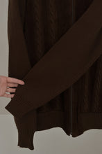 1970's CHOCOLATE SUEDE CABLE KNIT ZIP JACKET | SIZE XL