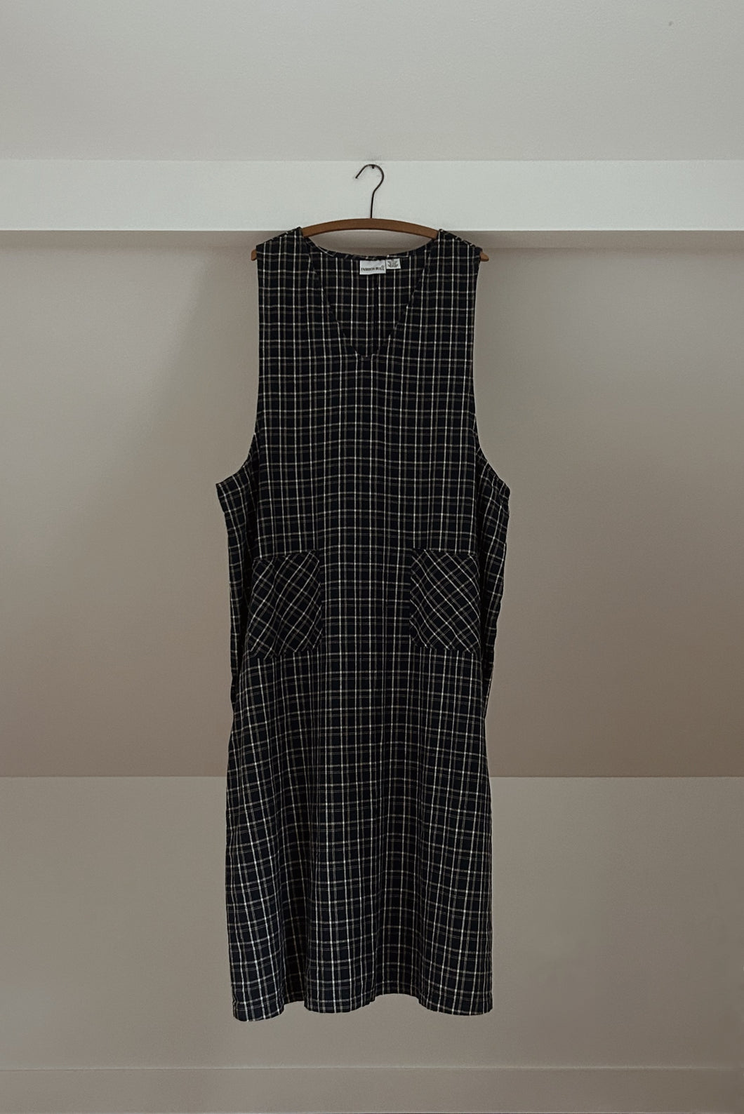 1990's LINEN + COTTON PLAID JUMPER DRESS | SIZE 3XL