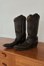 1990's JUSTIN BLACK LEATHER COWBOY BOOTS | SIZE 10