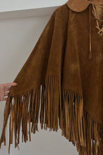 1960's RARE COGNAC SUEDE FRINGE PONCHO | ONE SIZE