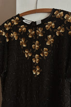 1990's BLACK + GOLD BEADED SILK BLOUSE