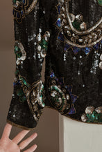 1990's BLACK + JEWEL TONE BEADED SILK BLOUSE