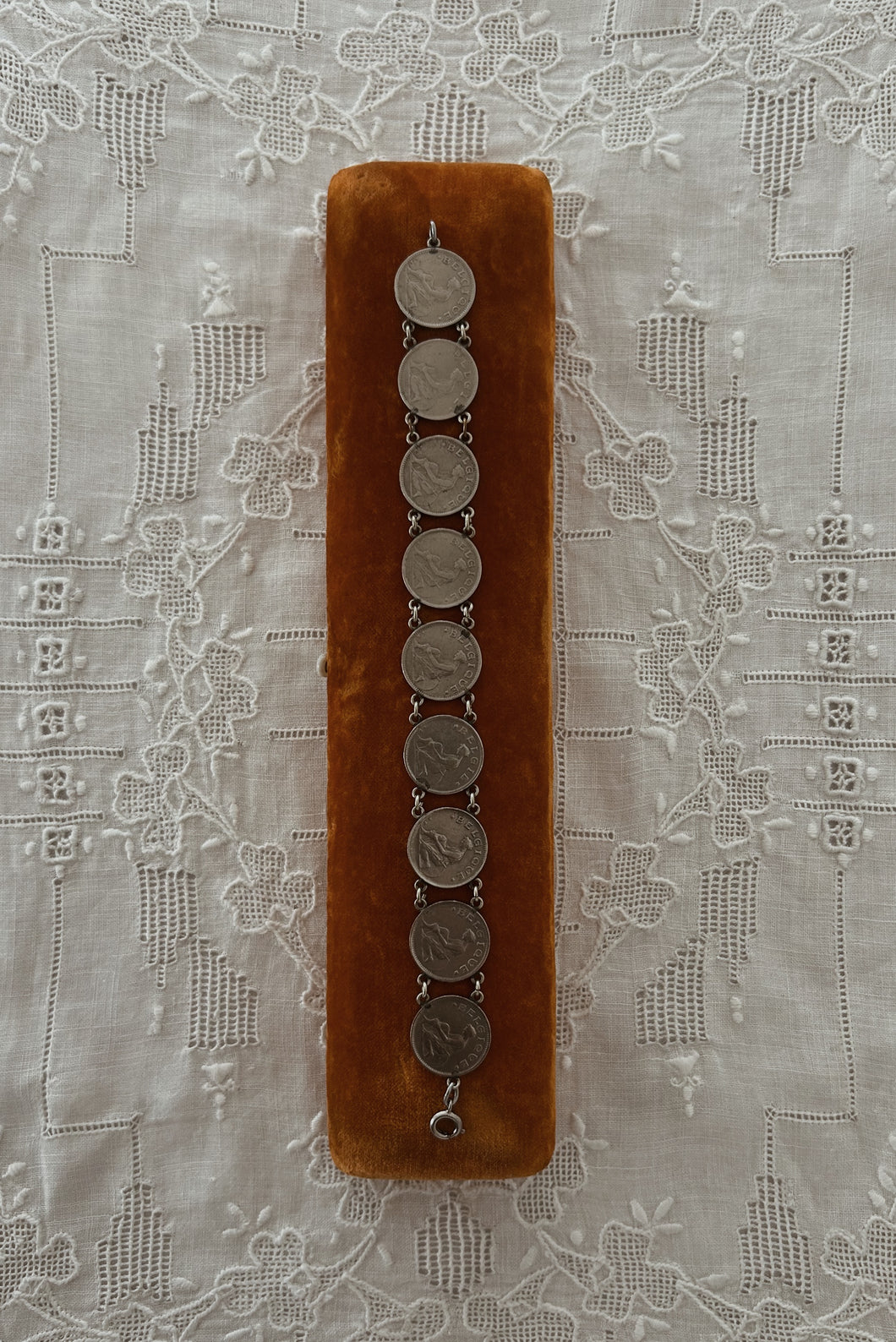 1930's RARE BELGIUM SILVER COIN LOVE TOKEN BRACELET