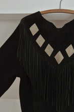 1980's BLACK SUEDE FRINGE COLLAR KNIT JUMPER | SIZE M