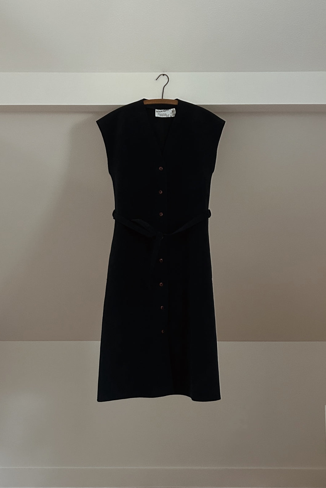 1970's NAVY BOXY ULTRASUEDE BUTTON DRESS | SIZE S