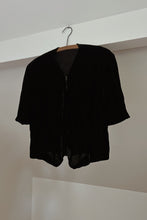 1920's RARE BLACK SILK VELVET ZIP FRONT TOP | SIZE S/M
