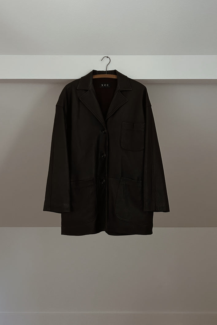 1990's XOE CHOCOLATE SOFT PEBBLED LEATHER JACKET | SIZE L/XL