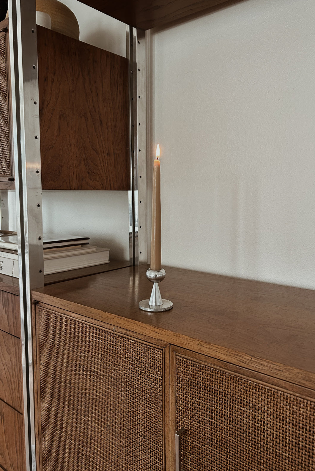 MID CENTURY STAINLESS STEEL CANDLE HOLDER