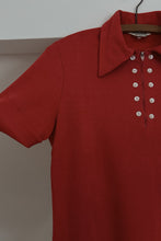 1960's MOD CHERRY BUTTON LINED ZIP TEE | SIZE S/M