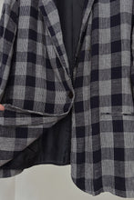 1990's NAVY WOVEN PLAID BLAZER | SIZE XL