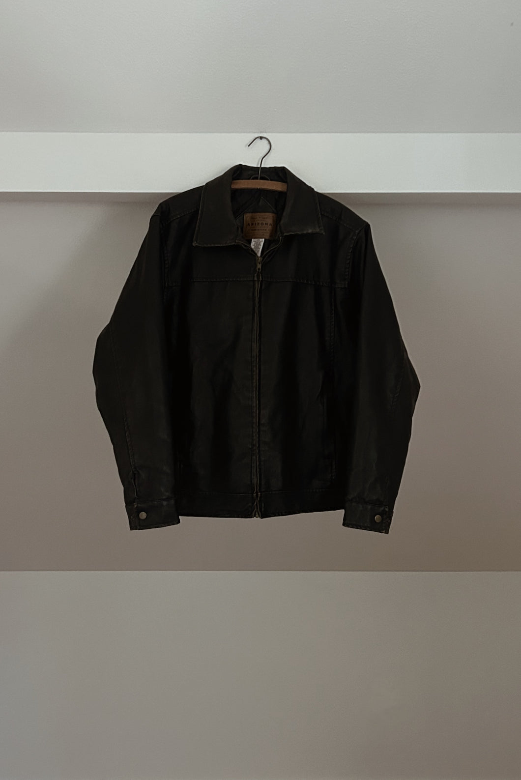1990's DARK CHOCOLATE FAUX LEATHER HEIRLOOM BIKER JACKET | SIZE L/XL