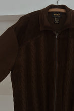 1970's CHOCOLATE SUEDE CABLE KNIT ZIP JACKET | SIZE XL