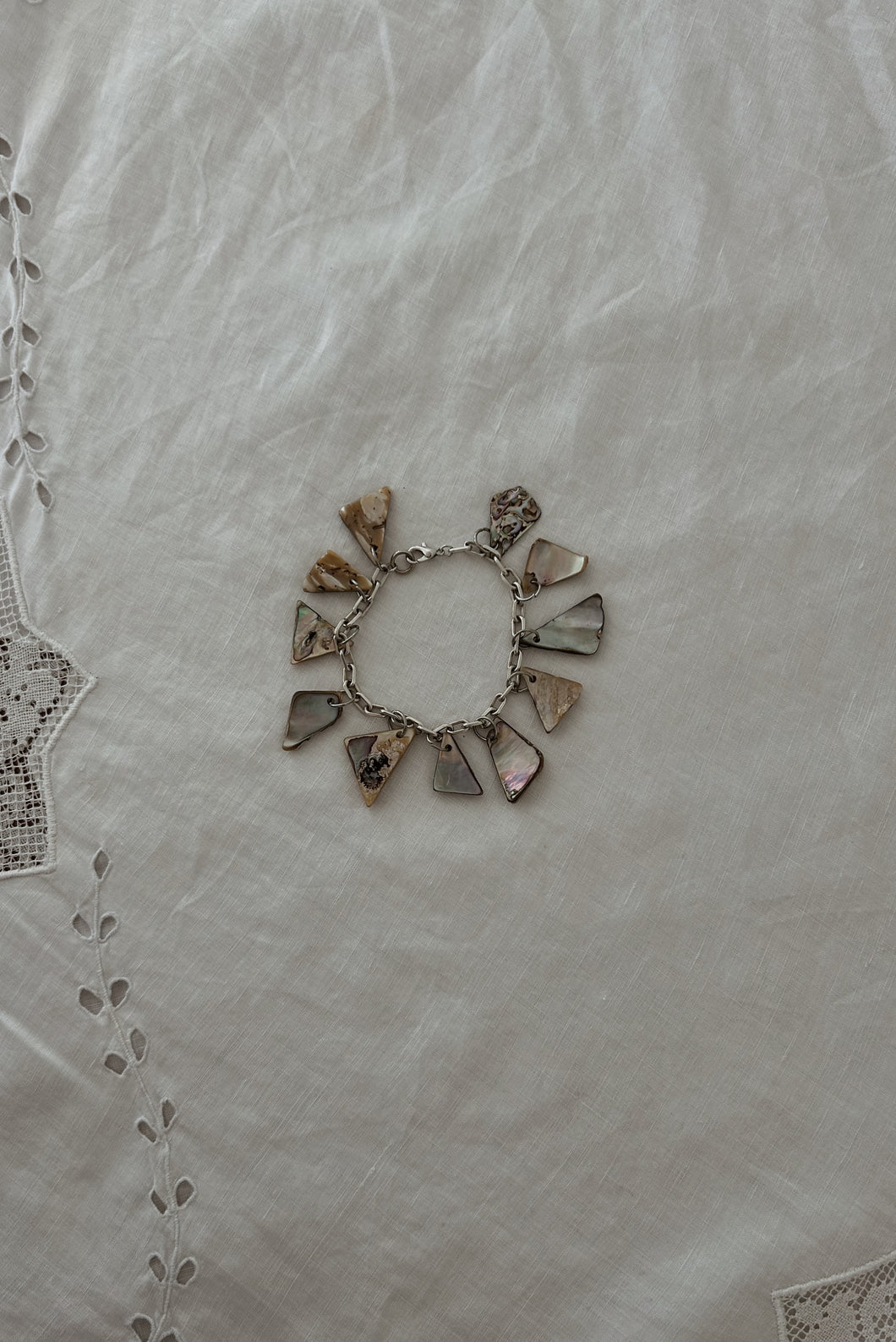 1980's STERLING SILVER + MOTHER OF PEARL CHARM BRACELET