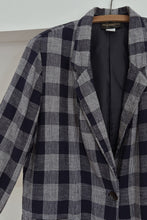 1990's NAVY WOVEN PLAID BLAZER | SIZE XL