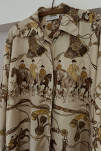 1980's LA CHINE EQUESTRIAN PRINT BUTTON BLOUSE | SIZE L