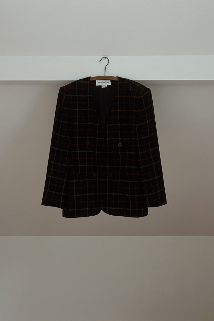 1990's JONES PURE WOOL PLAID DOUBLE BREASTED BLAZER | SIZE M/L