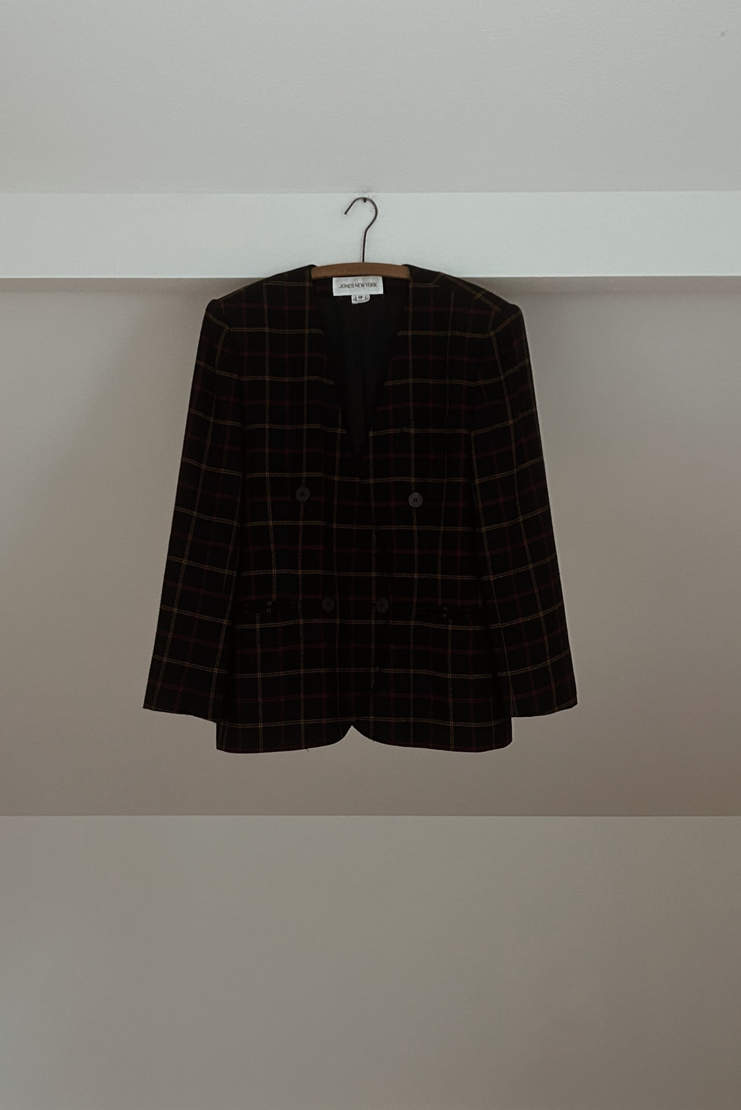 1990's JONES PURE WOOL PLAID DOUBLE BREASTED BLAZER | SIZE M/L