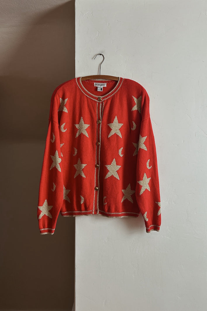 1990's RAMIE COTTON MOON + STAR CARDIGAN