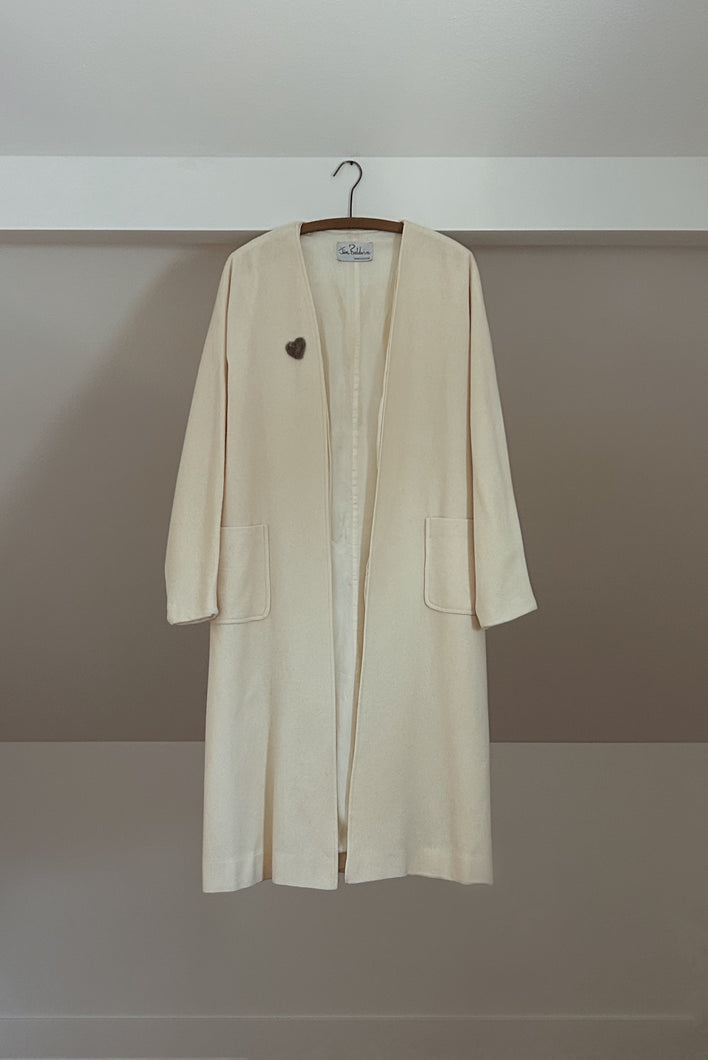 1960's CREAM WOOL OPEN ROBE COAT | SIZE M