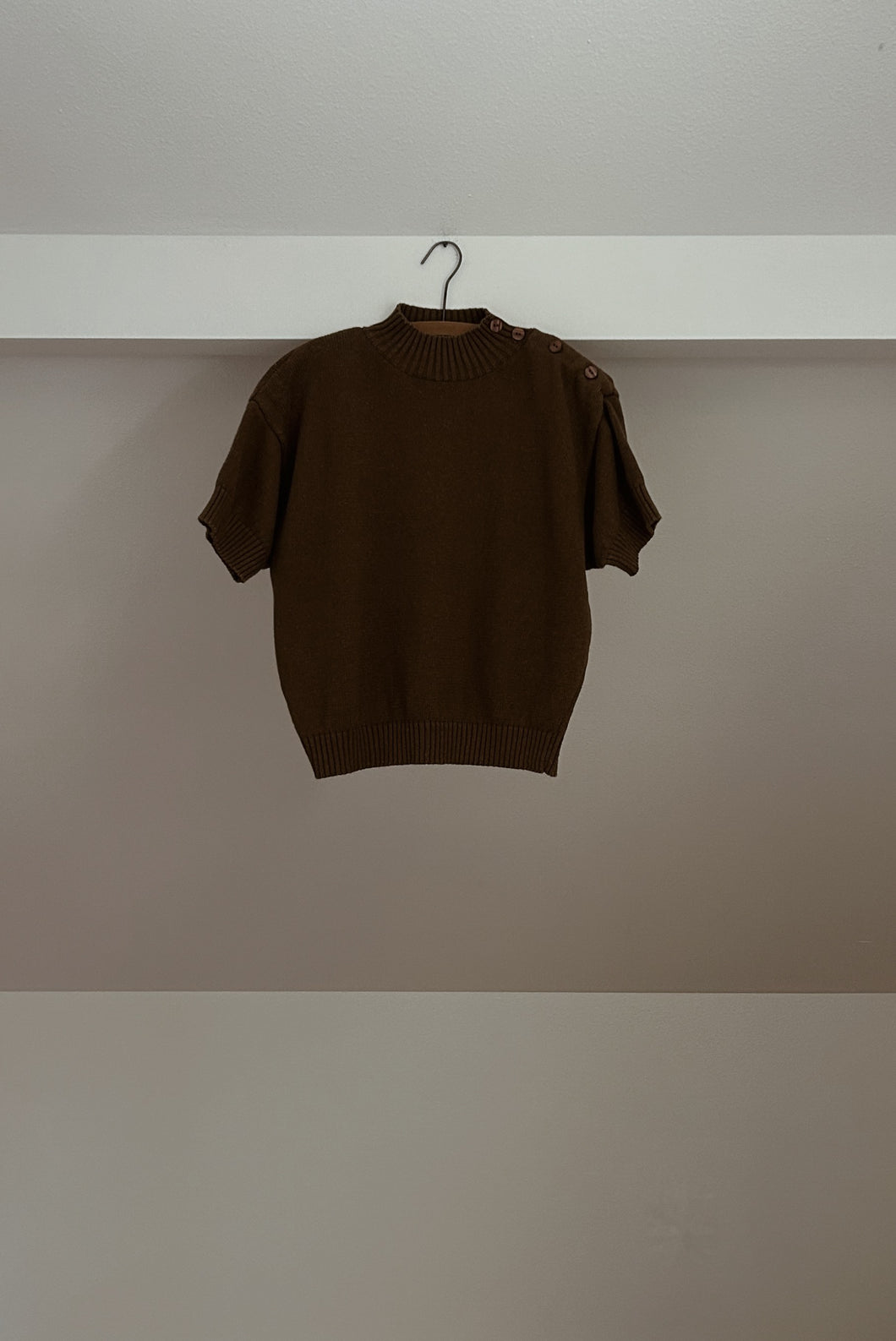 1990's OLIVE RAMIE COTTON MOCK NECK TEE | SIZE M