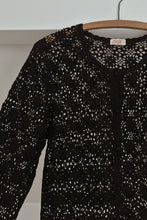 1970's BLACK COTTON CROCHET MANDARIN CARDIGAN | SIZE M