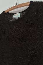 1970's BLACK GRACE THOMPSON EMBROIDERED KNIT TOP | SIZE M