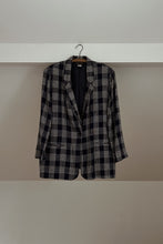 1990's NAVY WOVEN PLAID BLAZER | SIZE XL