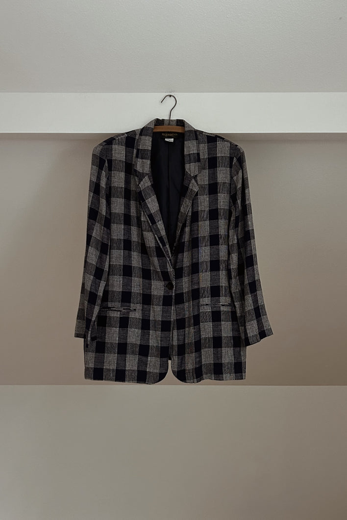1990's NAVY WOVEN PLAID BLAZER | SIZE XL