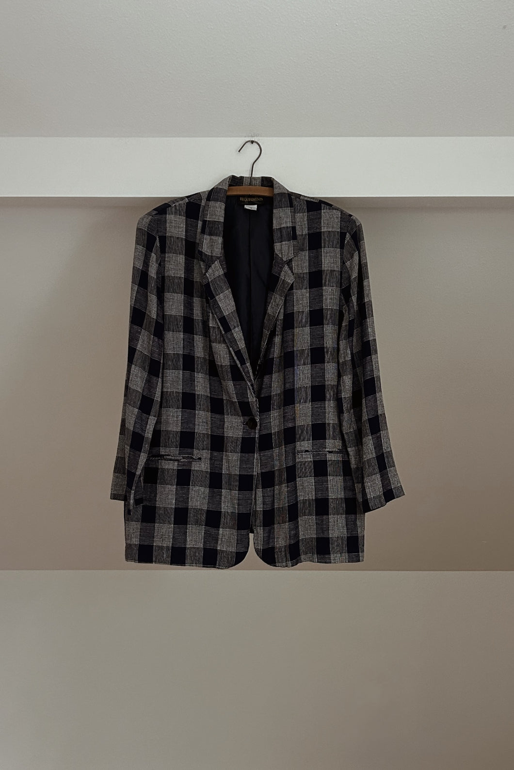 1990's NAVY WOVEN PLAID BLAZER | SIZE XL