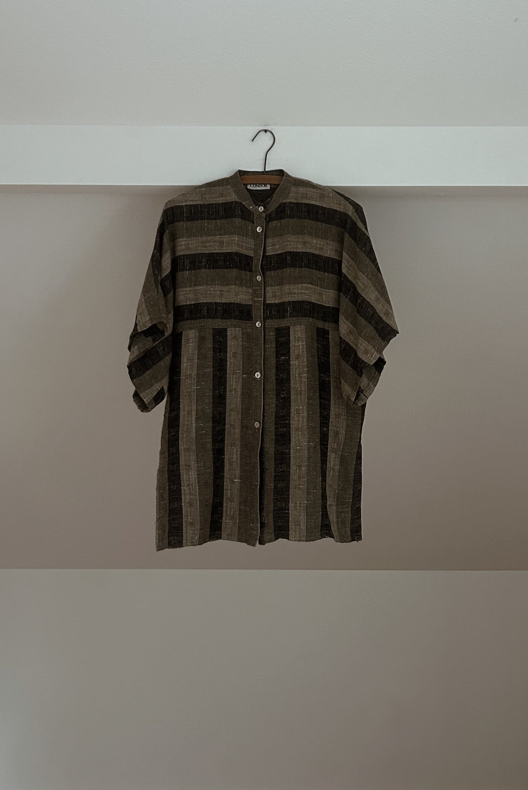 1970's FLAX STRIPE DOLMAN TUNIC | SIZE M