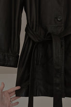 1990's WILSONS BLACK LEATHER TRENCH JACKET | SIZE XL