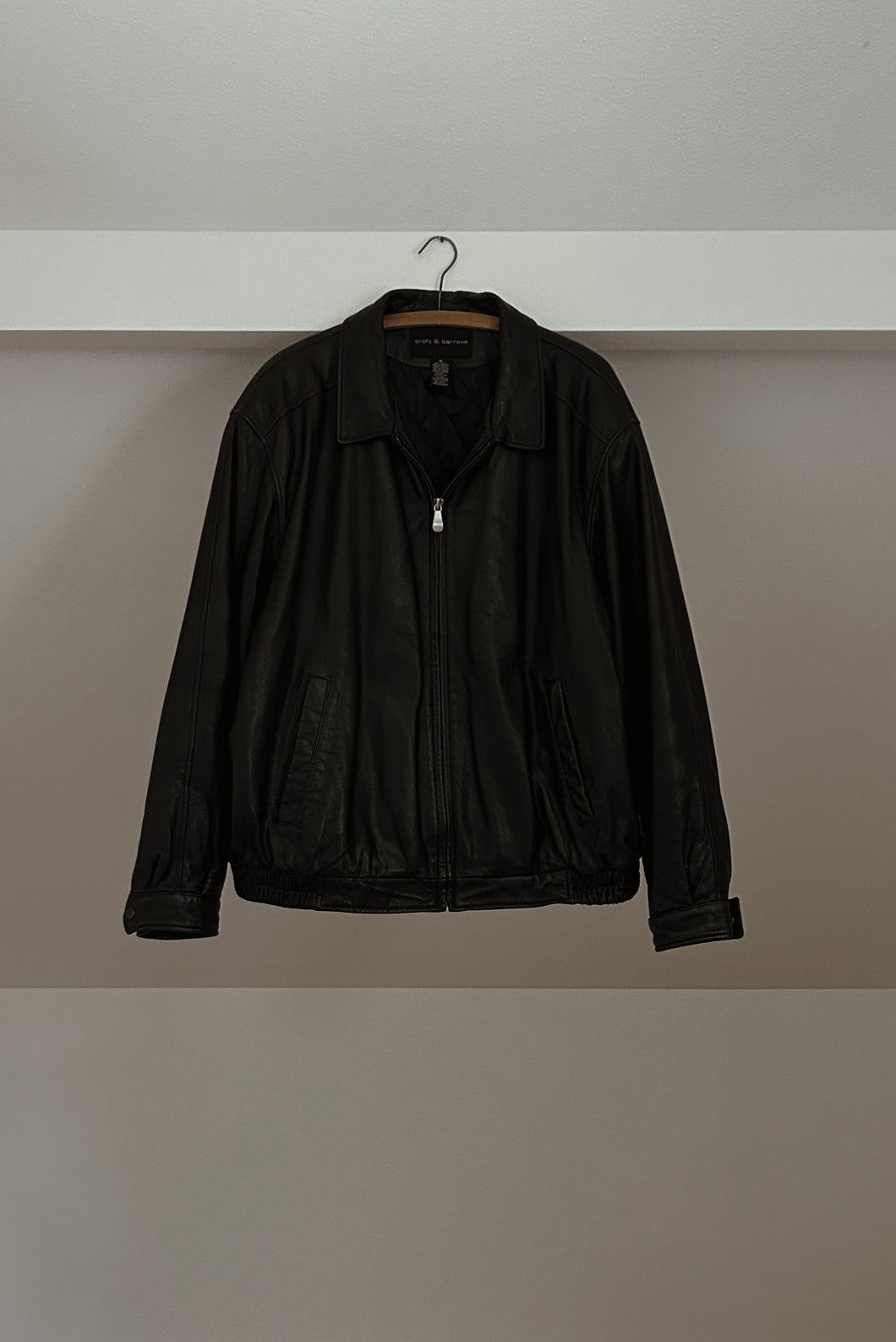 1990's CLASSIC BLACK LEATHER OVERSIZED BOMBER JACKET | SIZE L/XL
