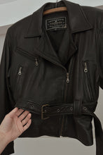 1990's EXPRESS BUTTERY BLACK LEATHER BELTED BIKER JACKET | SIZE S/M