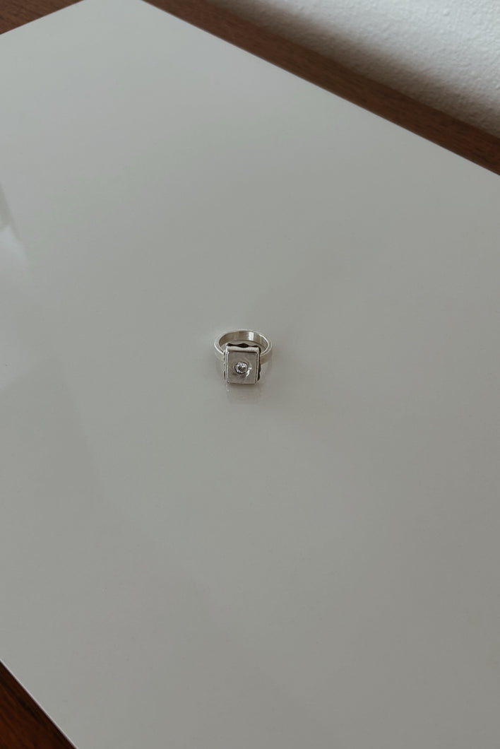 MID CENTURY DECO STERLING + ROCK CRYSTAL RING | SIZE 8